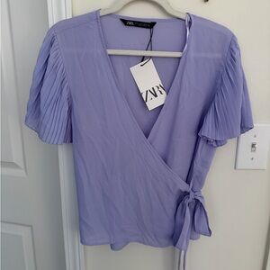 Zara lavender pleat sleeve wrap top